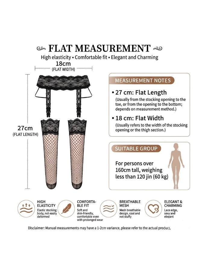Women Lace Thigh High Stockings Set, Sheer Fine Mesh Over Knee Stockings with Floral Lace, Matching Briefs, Elegant Lingerie Accessories, Stretch Nylon Hosiery, Soft Breathable Elastic Fabric, Slim Fit Legwear for Party, Evening, Wedding, Anniversary, Fashion Wear, Comfortable Everyday Use, Lightweight Elegant Design - Image 5