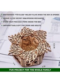 Wood Trick Wood Trick Mystery Flower Für Elise Wooden Music Box Kit - Keepsake & Jewelry Box - 3D Wooden Puzzle for Adults and Kids to Build - DIY  - Image 5