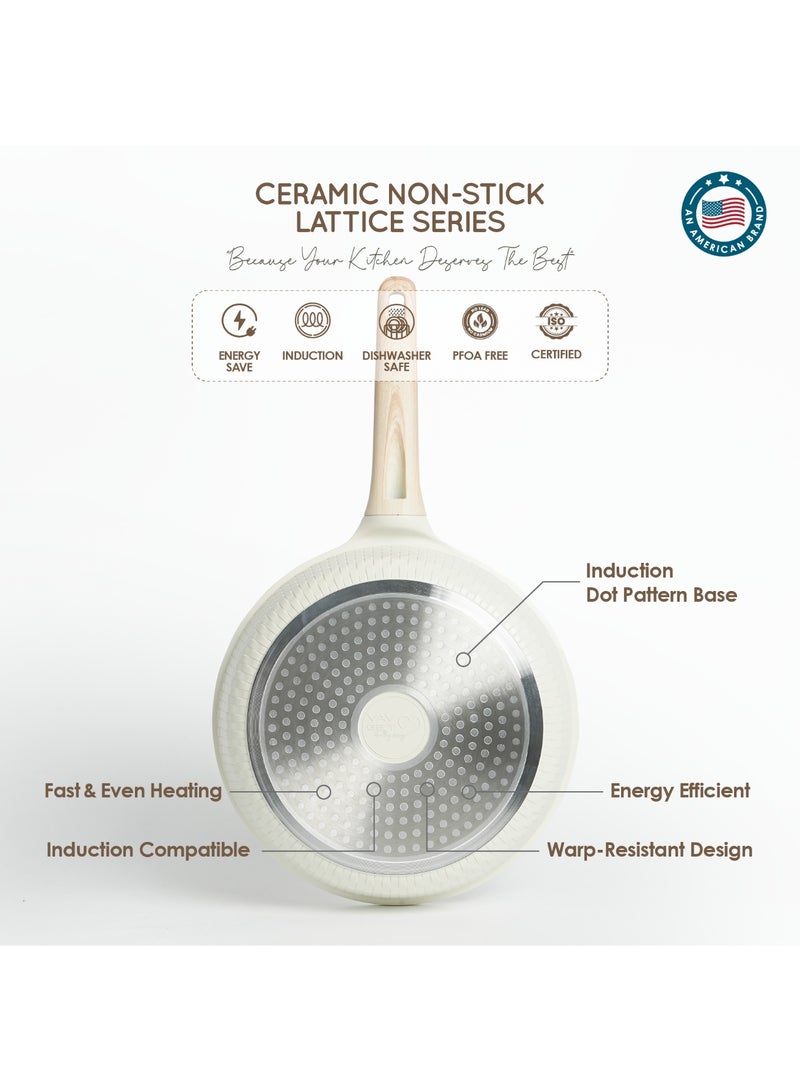 VAV GET Healthy & Safe 26 CM Ceramic Non-Stick Frying Pan – Lattice Series, Cream White, Induction Compatible - Image 5