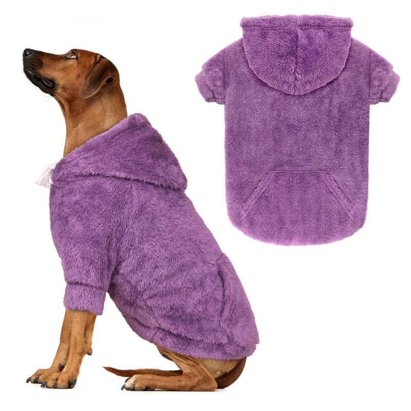 Waoduld 4XL Dog Sweaters for Large Dogs,Dog Hoodie,Warm Fuzzy Fleece Sweatshirt with Hood & Pocket,Leash Hole,Cozy Cold Weather Pet Clothes Sweater Hoodie for Large Dogs(Purple,4XL) - Image 1