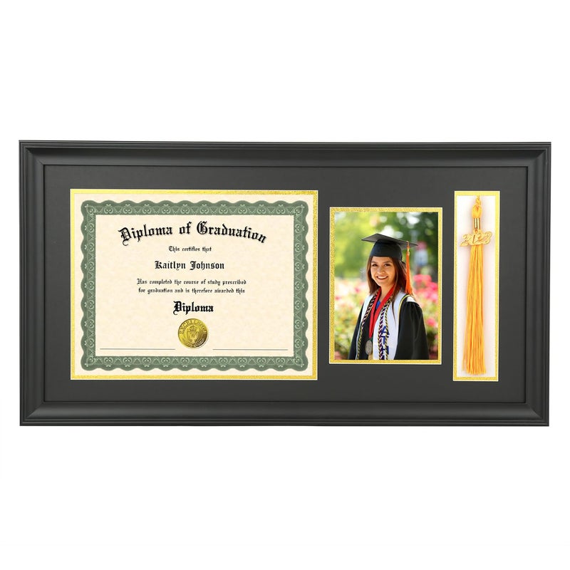 LTYHHK LTYHHK 11x22 Diploma Frame Solid Wood with Tassel Holder for 85x11 DocumentCertificate  5x7 Photo Certificate Frame 85x11 Diploma Frames Tassel Shadow Box LK1122BG 