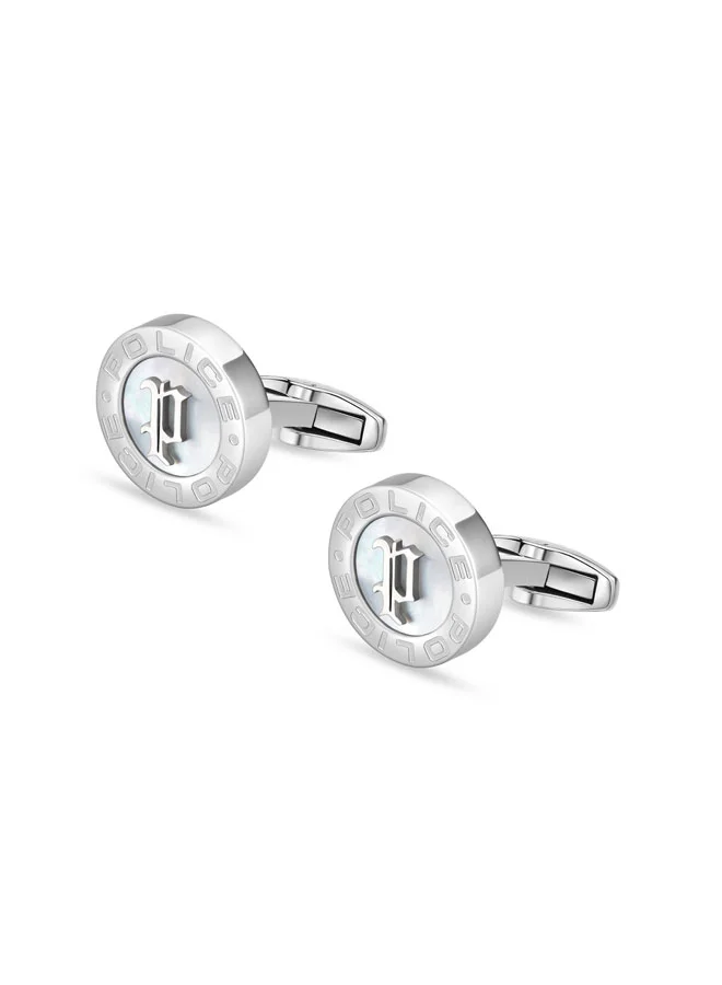 POLICE Signature Silver Cufflinks with P Logo & MOP Inlay for Men