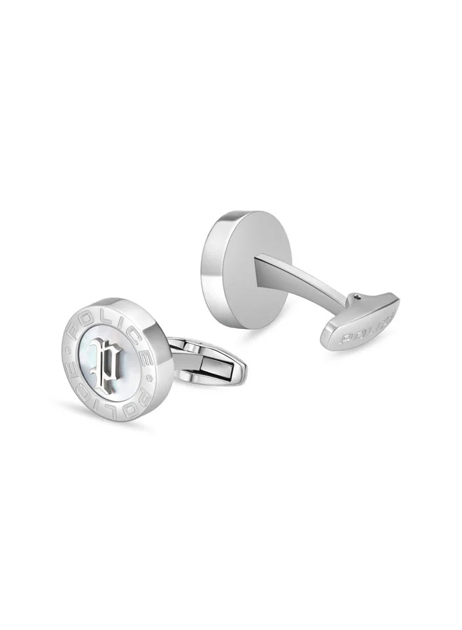 POLICE  Signature Silver Cufflinks with P Logo & MOP Inlay for Men  | Best Price UAE