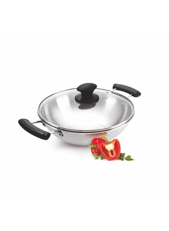 Alda Bueno Stainless Steel Cookware Triply Stainless Steel Deep Wok with lid 20cm (1.7L) - Image 1