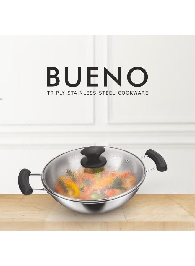 Alda Bueno Stainless Steel Cookware Triply Stainless Steel Deep Wok with lid 20cm (1.7L) - Image 4