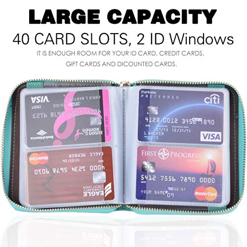 Easyoulife Womens Credit Card Holder Wallet Zip Leather Card Case RFID Blocking (Glitter Teal) - Image 3