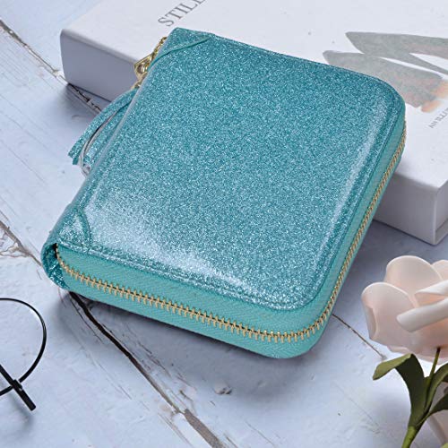 Easyoulife Womens Credit Card Holder Wallet Zip Leather Card Case RFID Blocking (Glitter Teal) - Image 2