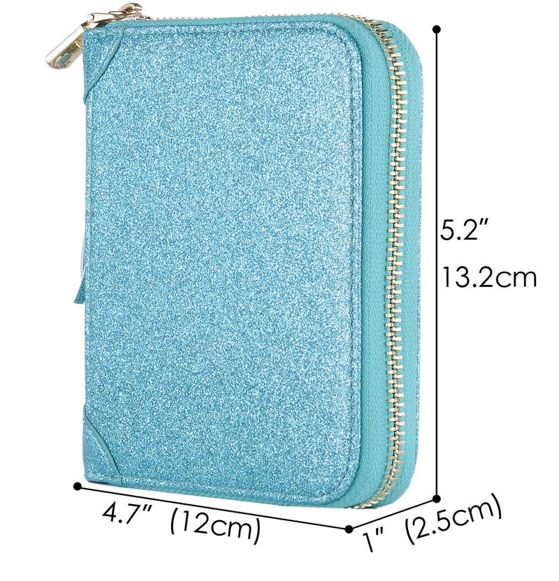 Easyoulife Womens Credit Card Holder Wallet Zip Leather Card Case RFID Blocking (Glitter Teal) - Image 5