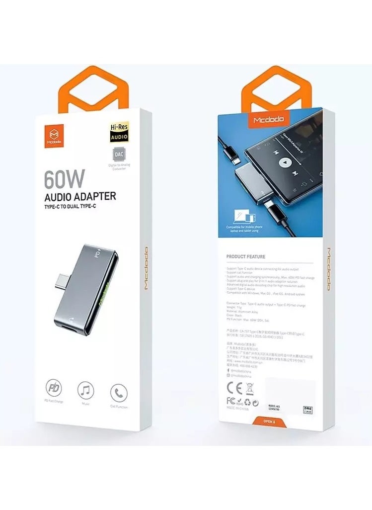 مكدودو - مكدودو محول بقوه 60w متوافق مع اجهزه Type-c لتحويل 2 مخرج Type-c - Image 1