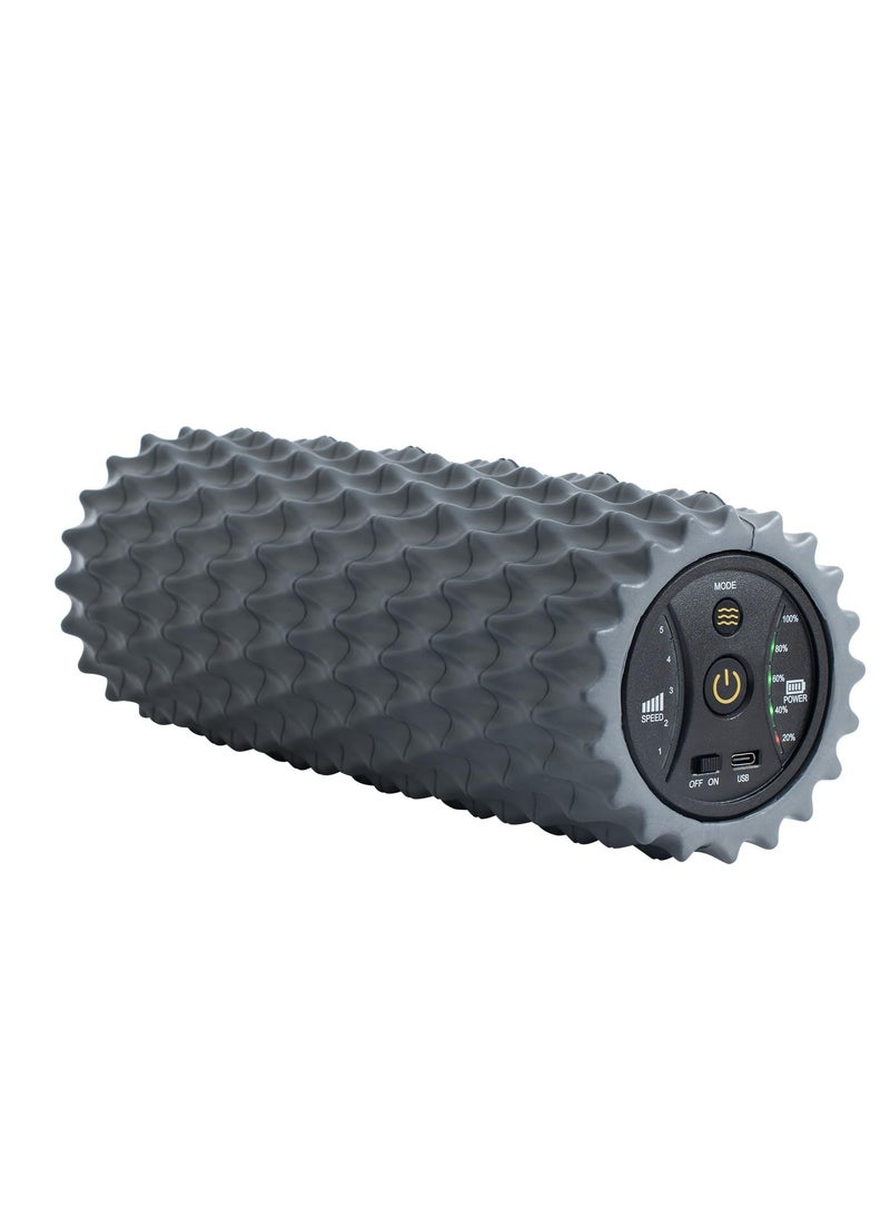 Excefore Electric Vibrating Foam Roller, 5-Speed Rechargeable High-Density Back Roller for Exercise, Yoga, Massage, Back Pain Relief, Muscle Recovery, Physical Therapy (Gray)  - Image 1