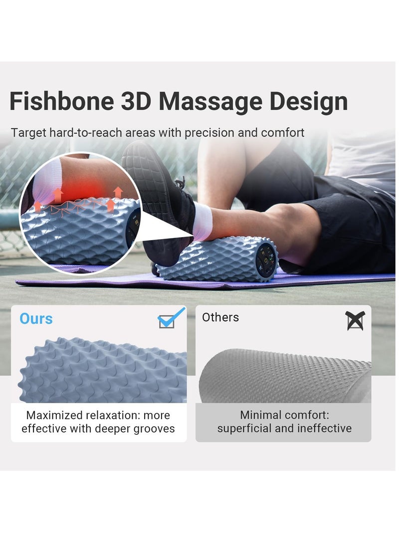 Excefore Electric Vibrating Foam Roller, 5-Speed Rechargeable High-Density Back Roller for Exercise, Yoga, Massage, Back Pain Relief, Muscle Recovery, Physical Therapy (Gray)  - Image 3