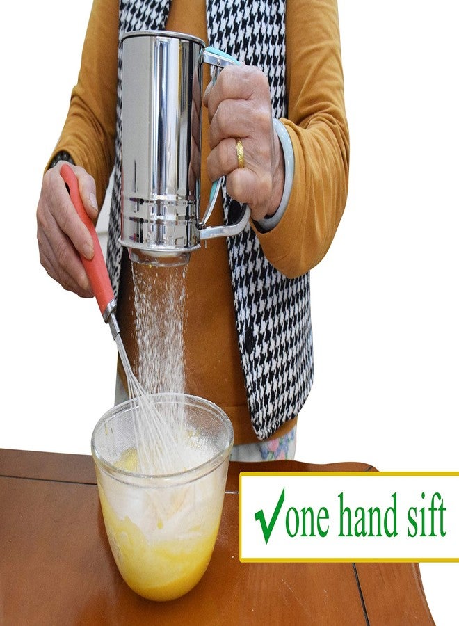 Cohpoh 3-Cup Stainless Steel Flour Sifter,Squeeze Sifter for Baking with Compatable Silicone Handle (Red) - Image 2
