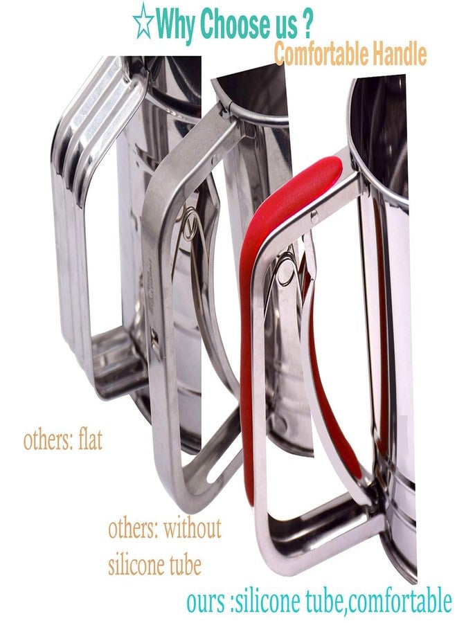 Cohpoh 3-Cup Stainless Steel Flour Sifter,Squeeze Sifter for Baking with Compatable Silicone Handle (Red) - Image 5