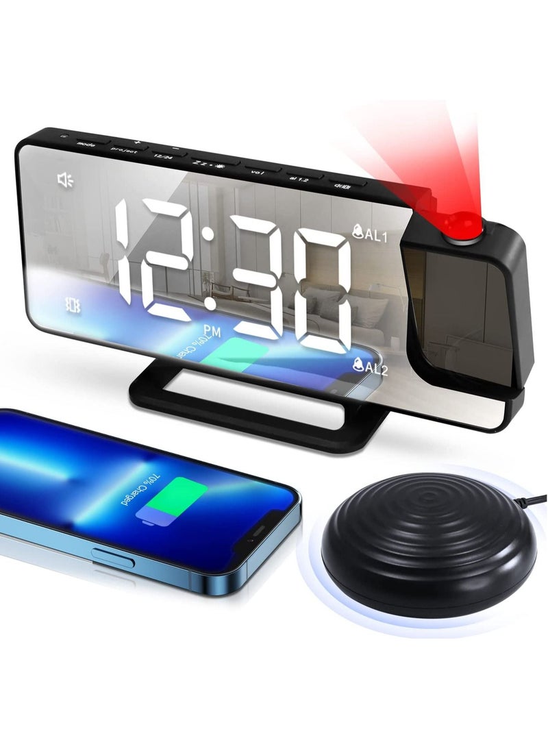 Generic - Extra Loud Alarm Clock with Bed Shaker for Heavy Sleeper Hearing-Impaired Deaf LED Digital Clock with Projector 12/24H Dual Alarms Snooze with USB Charger for Bedrooms Office - Image 1