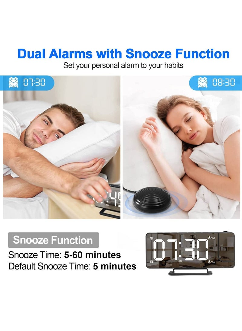 Generic - Extra Loud Alarm Clock with Bed Shaker for Heavy Sleeper Hearing-Impaired Deaf LED Digital Clock with Projector 12/24H Dual Alarms Snooze with USB Charger for Bedrooms Office - Image 1
