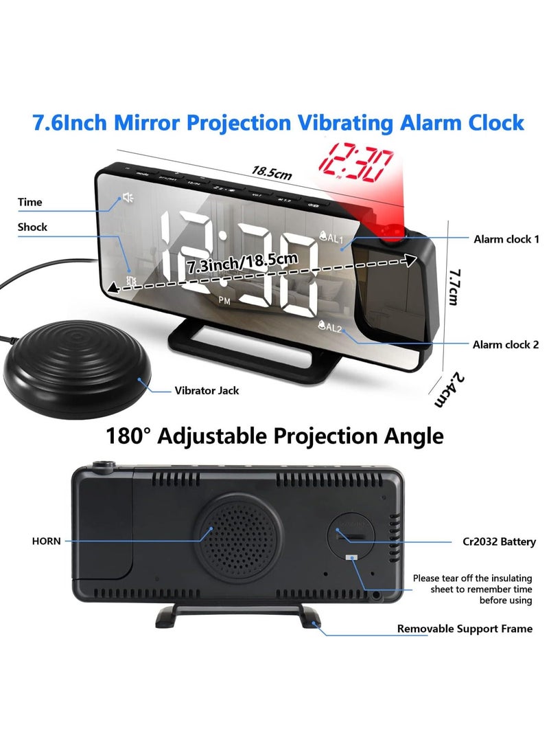 Generic - Extra Loud Alarm Clock with Bed Shaker for Heavy Sleeper Hearing-Impaired Deaf LED Digital Clock with Projector 12/24H Dual Alarms Snooze with USB Charger for Bedrooms Office - Image 1