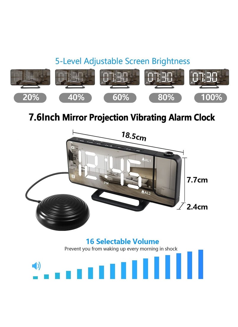 Generic - Extra Loud Alarm Clock with Bed Shaker for Heavy Sleeper Hearing-Impaired Deaf LED Digital Clock with Projector 12/24H Dual Alarms Snooze with USB Charger for Bedrooms Office - Image 1