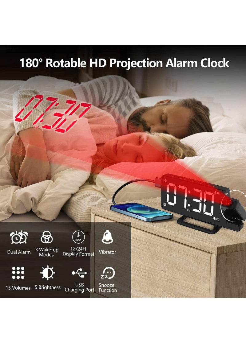 Generic - Extra Loud Alarm Clock with Bed Shaker for Heavy Sleeper Hearing-Impaired Deaf LED Digital Clock with Projector 12/24H Dual Alarms Snooze with USB Charger for Bedrooms Office - Image 1