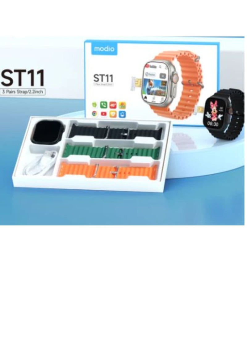 موديو ساعة ذكية ST11 شبكة 4G شاشة عرض 2.2 بوصة عالية الدقة مع 3 أزواج من الأشرطة مع دعم بطاقة SIM للجوال مع دعم Google Play لجميع التطبيقات 64 جيجابايت  - Image 2