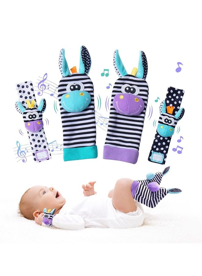 Baby Wrist Rattles Foot Finder Socks Set, Infant rattle Socks and baby hand rattles wrist, Newborn Soft Sensory Toys, Infant Wrist Rattles for Babies 0-6 Months (Purple)  - Image 1