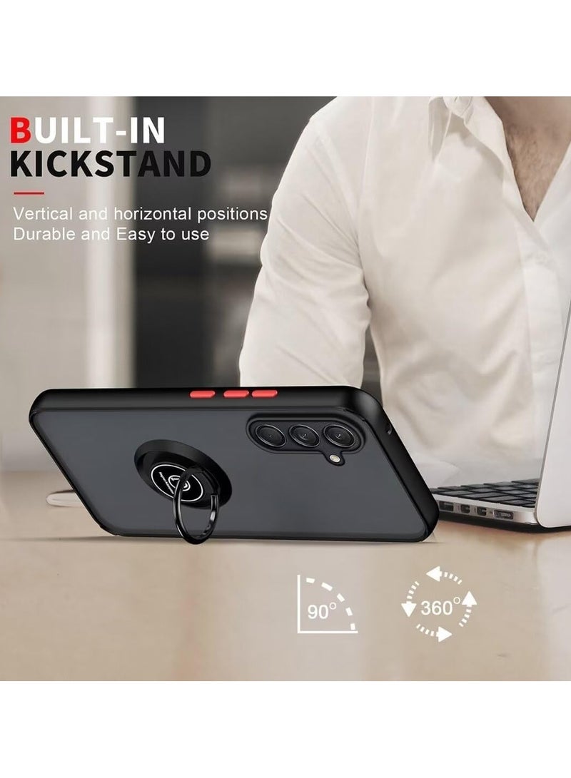 حافظة حامل حلقية معدنية لهاتف سامسونج جالاكسي S24 FE 5G بمسند دوران 360 درجة، ممتص للصدمات من السيليكون المقاوم للصدمات، غطاء خلفي صلب غير لامع، جراب مغناطيسي للسيارة لهاتف سامسونج جالاكسي S24 FE 5G - Image 2