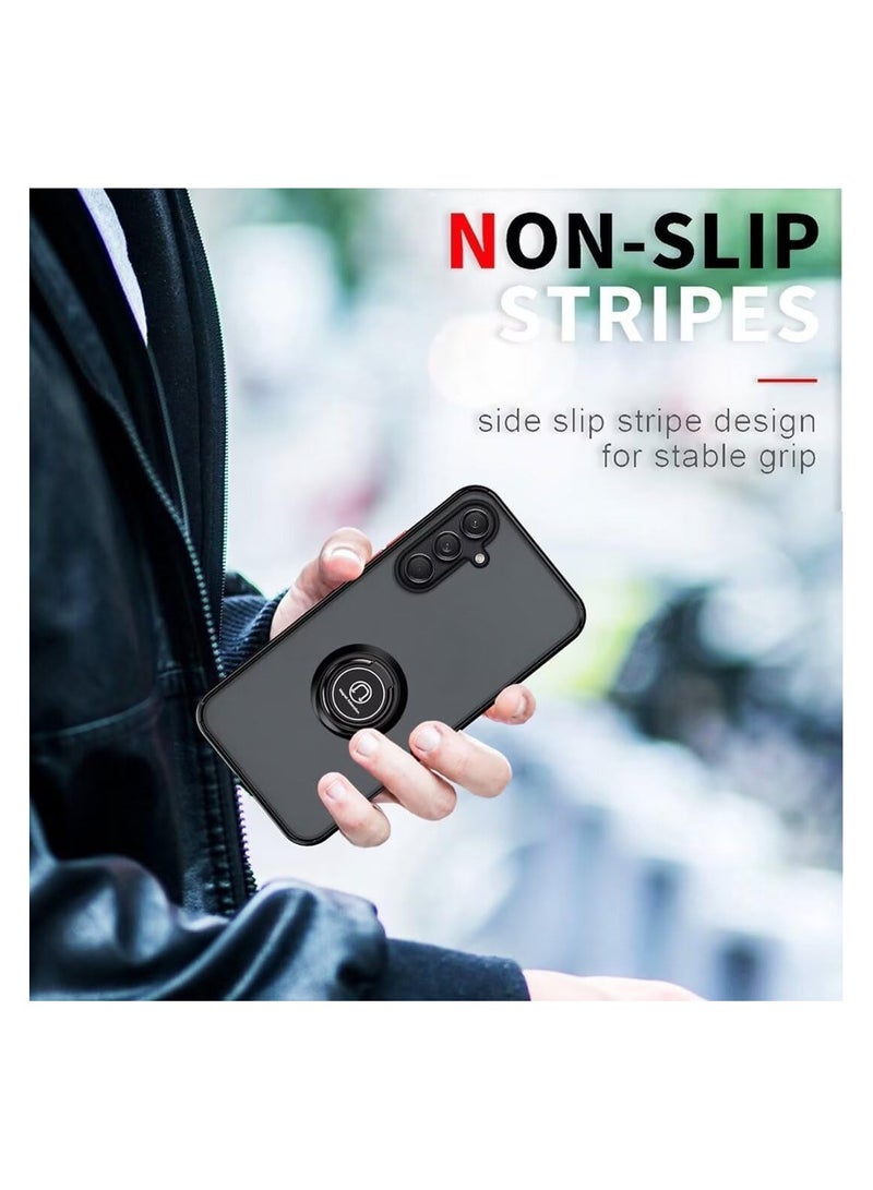 حافظة حامل حلقية معدنية لهاتف سامسونج جالاكسي S24 FE 5G بمسند دوران 360 درجة، ممتص للصدمات من السيليكون المقاوم للصدمات، غطاء خلفي صلب غير لامع، جراب مغناطيسي للسيارة لهاتف سامسونج جالاكسي S24 FE 5G - Image 3