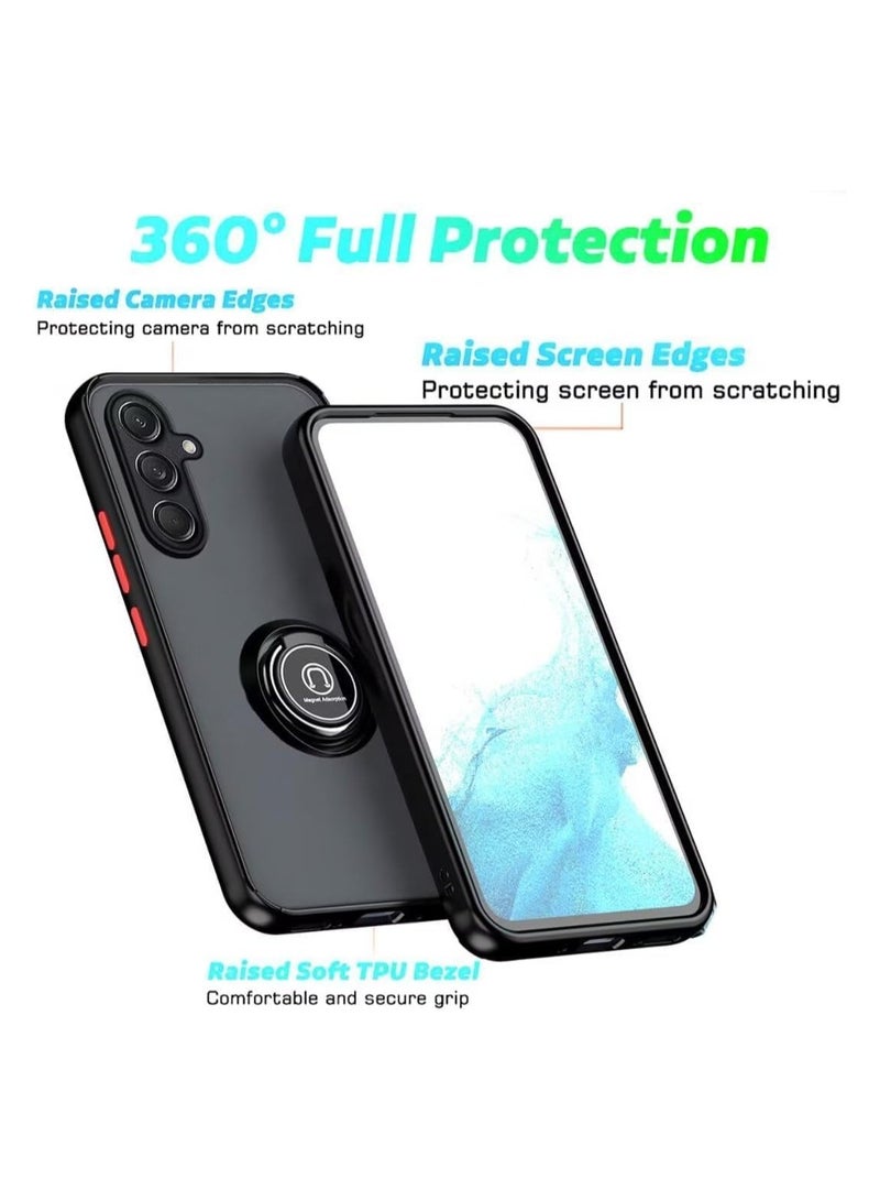 حافظة حامل حلقية معدنية لهاتف سامسونج جالاكسي S24 FE 5G بمسند دوران 360 درجة، ممتص للصدمات من السيليكون المقاوم للصدمات، غطاء خلفي صلب غير لامع، جراب مغناطيسي للسيارة لهاتف سامسونج جالاكسي S24 FE 5G - Image 4