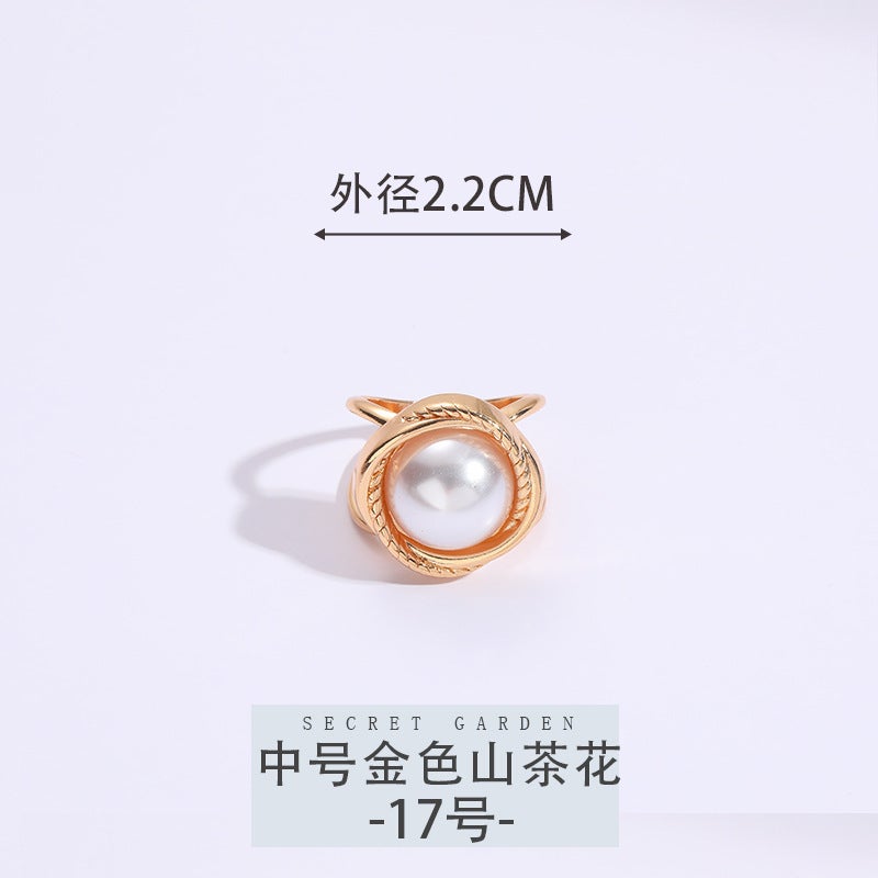 Chic Camellia Coat Button Scarf Buckle [medium golden camellia] 