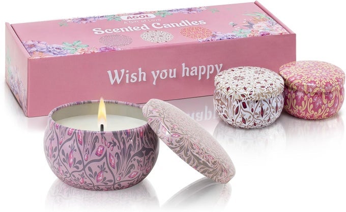 CANDLES GIFTS FOR WOMEN 3 PACK 2.5 OZ NATURAL FLORAL LAVENDER CHERRY AND ROSE CANDLES SET, AROMATHERAPY CANDLES FOR HOME SCENTED, PORTABLE SMALL JAR CANDLES SET FOR TRAVEL, SPA, BATH, YOGA