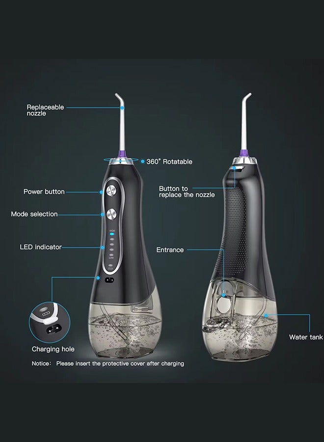 CATANES Water Flosser For Teeth Cordless 300Ml Portable Oral Irrigator Flosser 5 Cleaning Modes And 6 Jet Tips, Ipx7 Waterproof - Black - Image 1