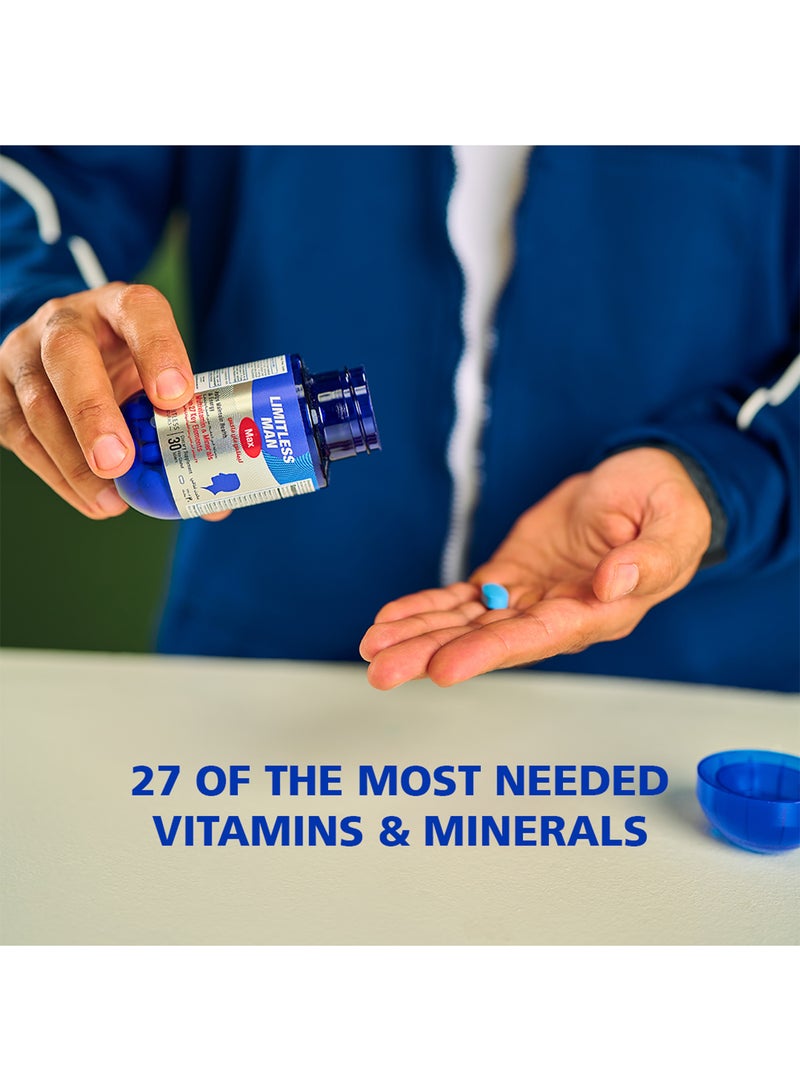 EVA PHARMA Limitless Man Max multivitamin dietary supplement for men – for daily energy, vitality, immunity, Quality of sleep & men's wellbeing – 30 tablets. - Image 3