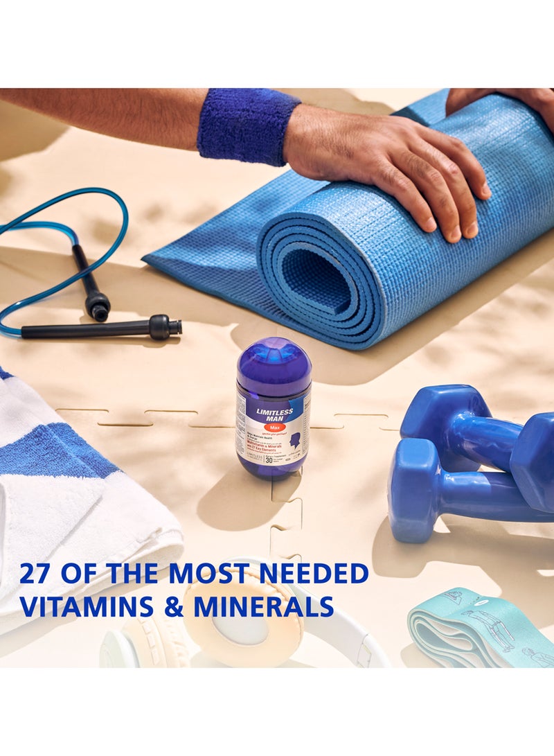 EVA PHARMA Limitless Man Max multivitamin dietary supplement for men – for daily energy, vitality, immunity, Quality of sleep & men's wellbeing – 30 tablets. - Image 2