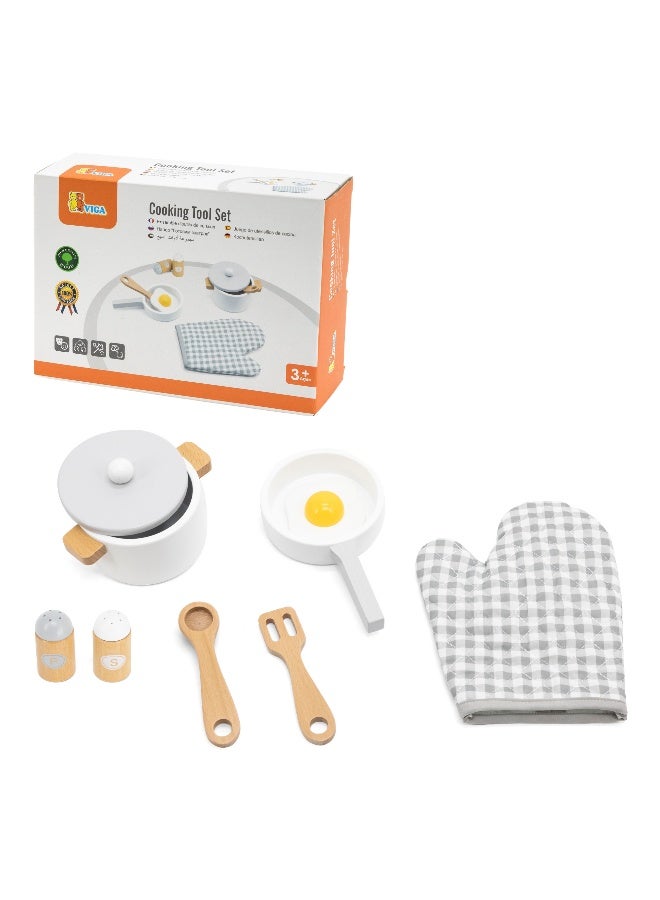 Viga Wooden Cooking Tool Set - Grey for Kids Ages 3 and Up – Roleplay Kitchen Accessories for Early Learning and Creative Play - Image 1
