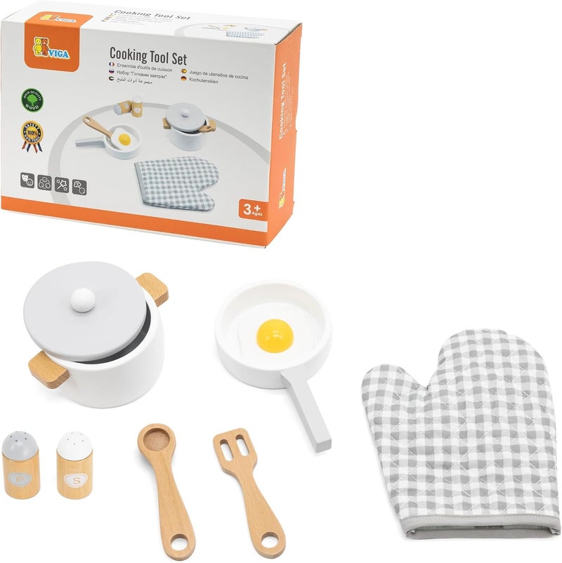 VIGA Wooden Cooking Tool Set - Montessori Pretend Play Kitchen Accessories for Kids - Image 1