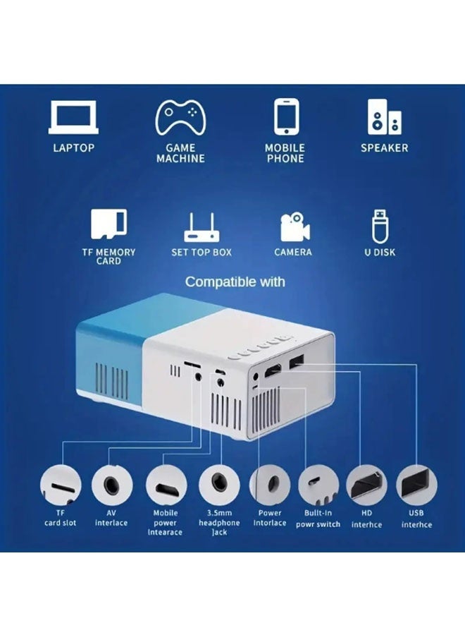 نيوترل جهاز عرض صغير محمول / مناسب للاستخدام المنزلي الداخلي والخارجي هدية عيد ميلاد متوافق مع أجهزة التلفزيون/HDMI/USB/PS5/iOS/PS4 (أزرق وأبيض) - Image 4