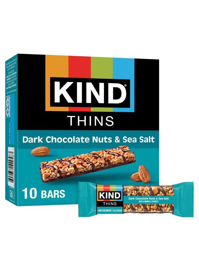 KIND THINS Dark Chocolate Nuts & Sea Salt Bars (Now with Peanuts), Gluten Free, 4g Sugar, 0.74 oz bars, 10 count - Image 1