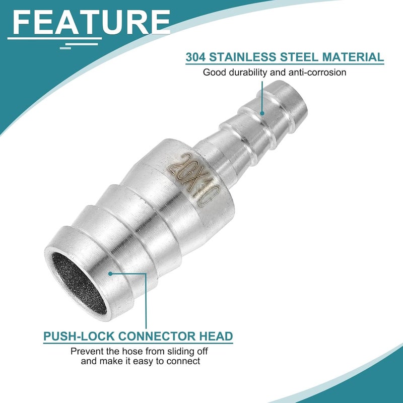 QUARKZMAN Pack of 2 Diameter 20 x 10 mm Hose Barb Reducer Pipe Fitting, 304 Stainless Steel Hose Pipe Fitting for Vacuum Systems, Industrial Pipe Connections, Silver - Image 3