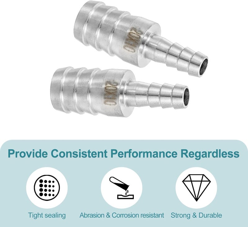 QUARKZMAN Pack of 2 Diameter 20 x 10 mm Hose Barb Reducer Pipe Fitting, 304 Stainless Steel Hose Pipe Fitting for Vacuum Systems, Industrial Pipe Connections, Silver - Image 4