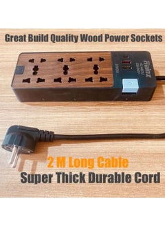 Panvil Wooden Design Smart 6 Power Socket Extension 2 USB Port 1 C Type | 2 Meter | Home and Office Use | High Quality | Easy to Carry | 10A | 220V | 2000W (Wood Finish)  - Image 3