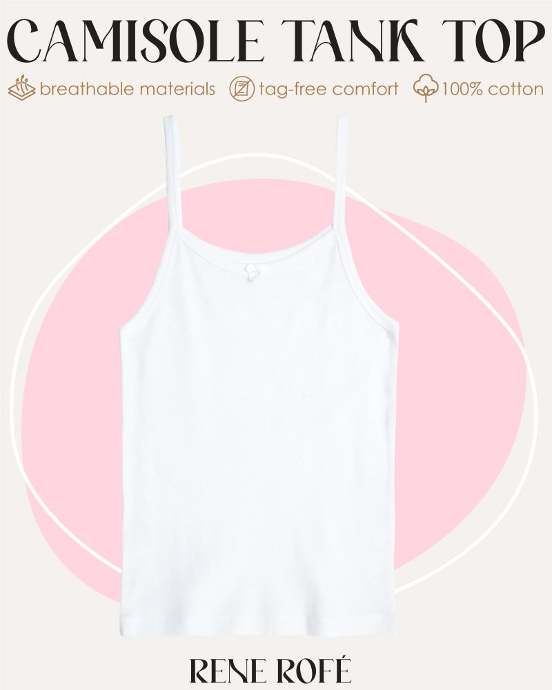 Rene Rofe Girls' Undershirt - 6 Pack 100% Cotton Spaghetti Strap Tank Tops for Girls - Classic Girls Camisole (2T-14), Size 4-5, White - Image 2