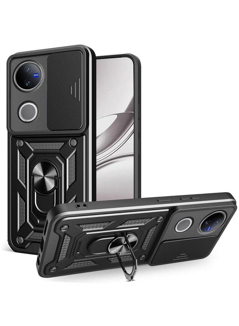 Case Cover Shockproof Protective Case with Camera Protection and Metal Ring Compatible with  Vivo V50 (Black)