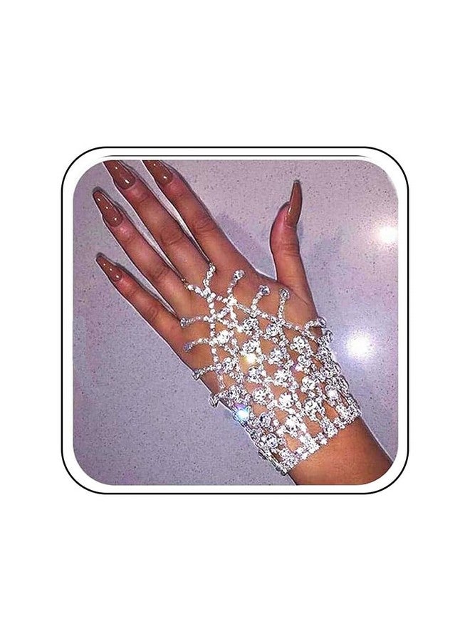 EARENT Rhinestone Bracelet Ring Silver Hand Chain Crystal Bangle Finger Ring Bracelets Wedding Hand Harness Hand Accessories For Women - Image 1