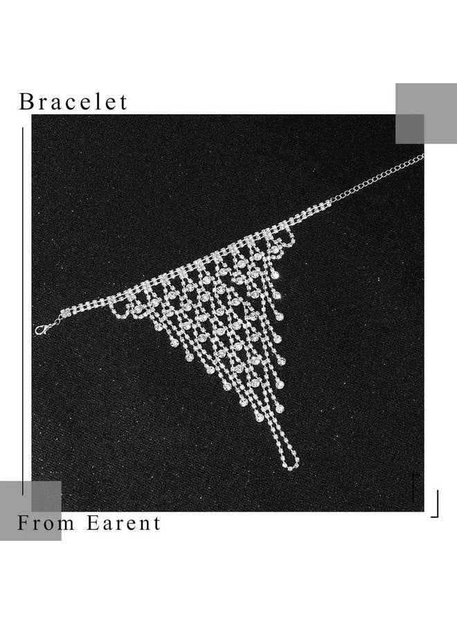 EARENT Rhinestone Bracelet Ring Silver Hand Chain Crystal Bangle Finger Ring Bracelets Wedding Hand Harness Hand Accessories For Women - Image 3