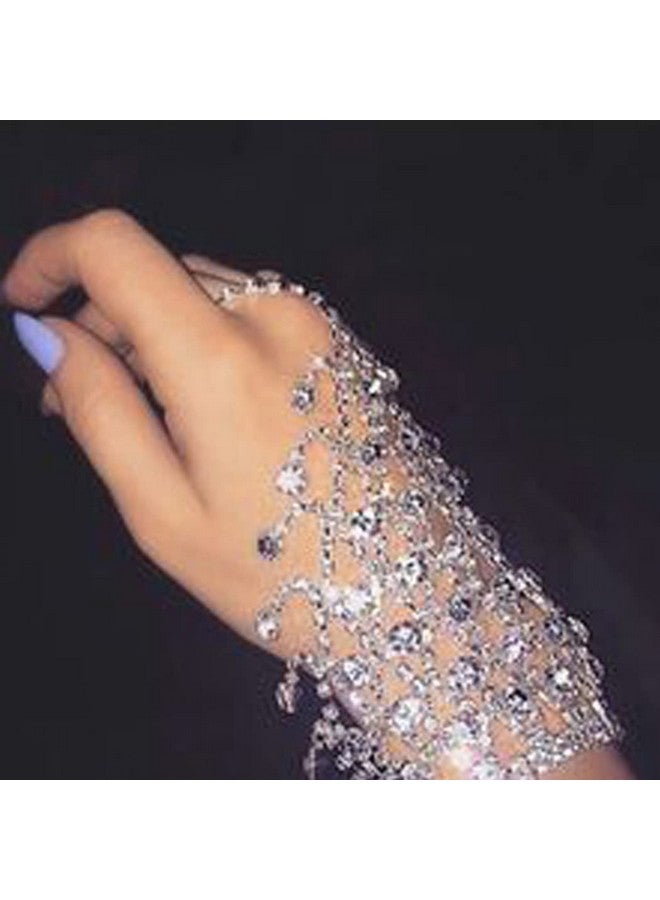 EARENT Rhinestone Bracelet Ring Silver Hand Chain Crystal Bangle Finger Ring Bracelets Wedding Hand Harness Hand Accessories For Women - Image 5