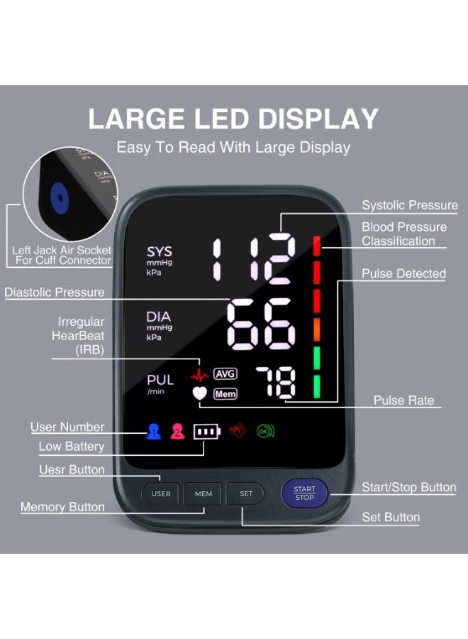 Arabest Wireless Bluetooth Accurate Automatic Upper Arm Type Blood Pressure Monitor for Home use with 17" Large and 21" Extra Large XL bp Cuff Color Screen USB Blood Pressure Machine Apple Health Free APP - Image 3