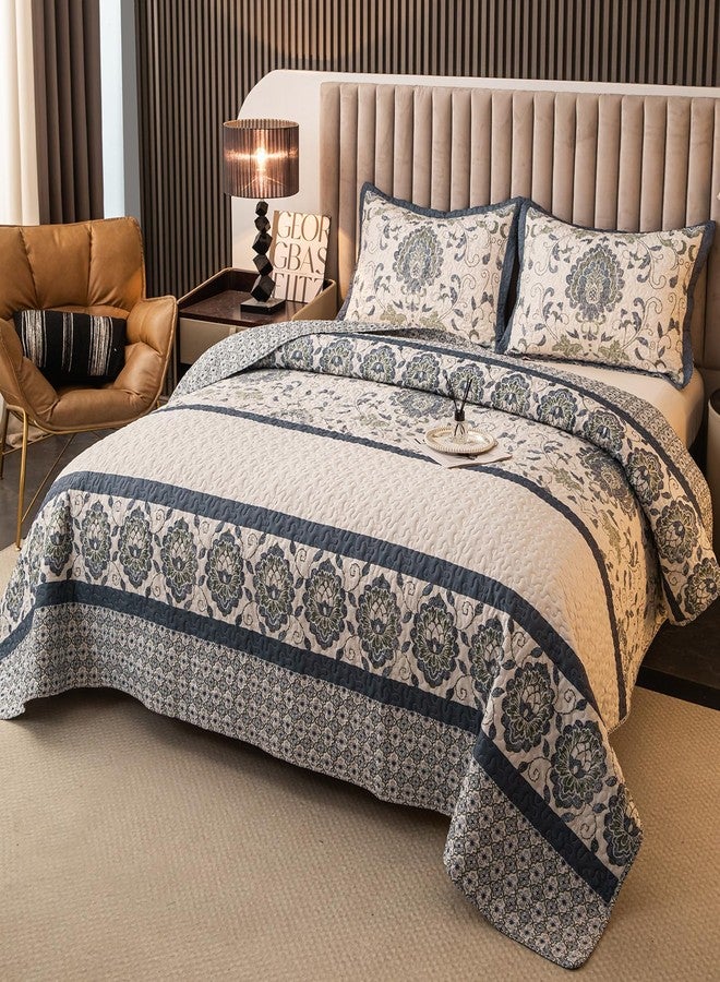 BEITE FIBER Bohemian King Size Quilt Comforter Bedding Set -3 Pieces Red Quilts (1 Quilt, 2 Pillow Shams) Bedding Set, All Season Lightweight Bedspreads Sleep Companion(Dark Blue) - Image 4