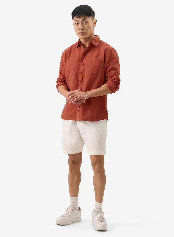 ذا سوليد ستور قميص سادة بياقة مفتوحة من قماش قطني وكتان