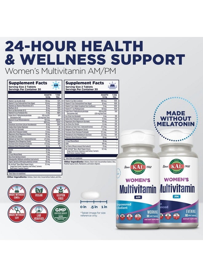 KAL Women's Multivitamin AM/PM, 2-in-1 Multivitamins for Women with Ashwagandha, Silica, Organic Spirulina, and GABA for Cellular Energy, Bone Strength, Immune Support, Vegan, 30 Servings, 120 Tablets - Image 3
