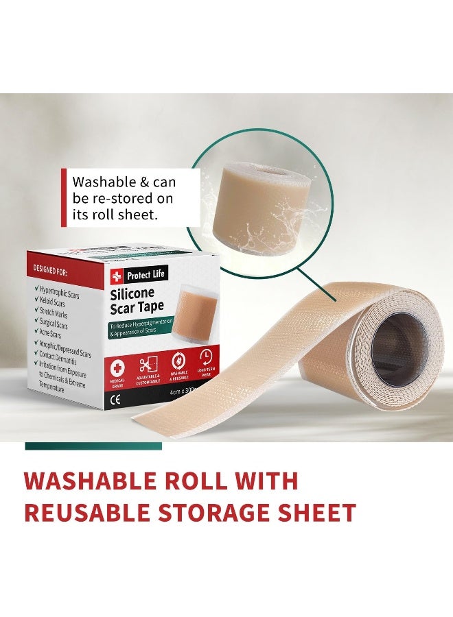 Protect Life Medical-Grade Silicone Scar Tape Roll (4cm x 300cm Roll) - Keloid Bump Removal Scar Sheets - Reusable Silicone Tape Scar Removal Strips, Scar Tape for Surgical Scars, C Section Scar Silicone Strips - Image 5