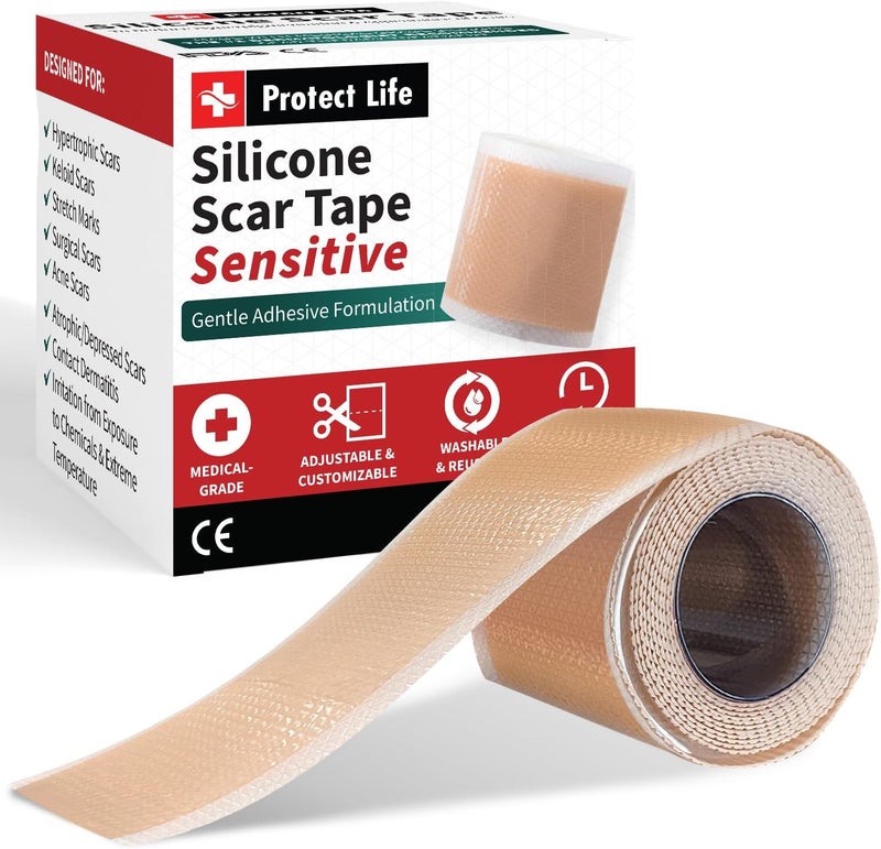 Protect Life Medical-Grade Silicone Scar Tape Roll (4cm x 300cm Roll) - Keloid Bump Removal Scar Sheets - Reusable Silicone Tape Scar Removal Strips, Scar Tape for Surgical Scars, C Section Scar Silicone Strips - Image 1